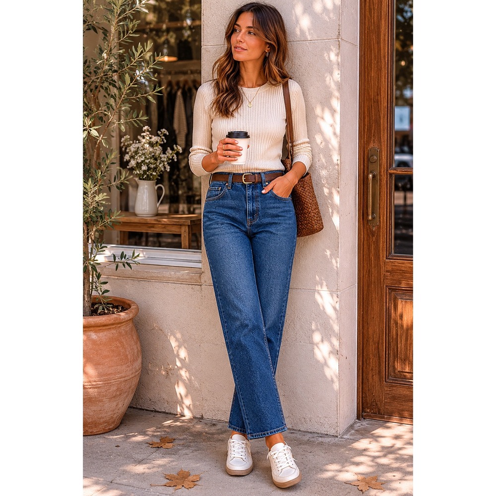 Sézane Brut Sexy High Waist Straight Leg Jeans Bleu Denim Organic Cotton NWT T26